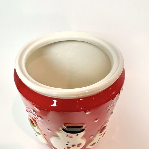 Hallmark Ceramic Christmas Cookie Jar Snowman Snowflakes Holiday Hosting Decor - Picture 7 of 10